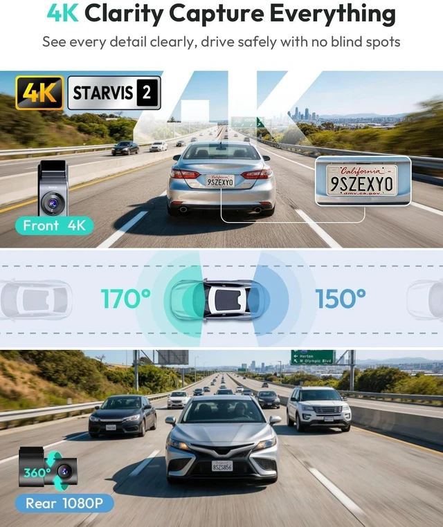 Alt view image 3 of 5 - BOTSLAB G300H Plus 4K Hardwire Kit Dash cam Front and Rear, STARVIS 2, App