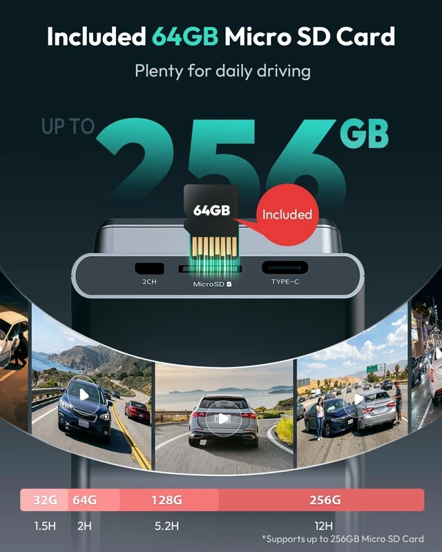 Alt view image 5 of 5 - BOTSLAB G300H Plus 4K Hardwire Kit Dash cam Front and Rear, STARVIS 2, App