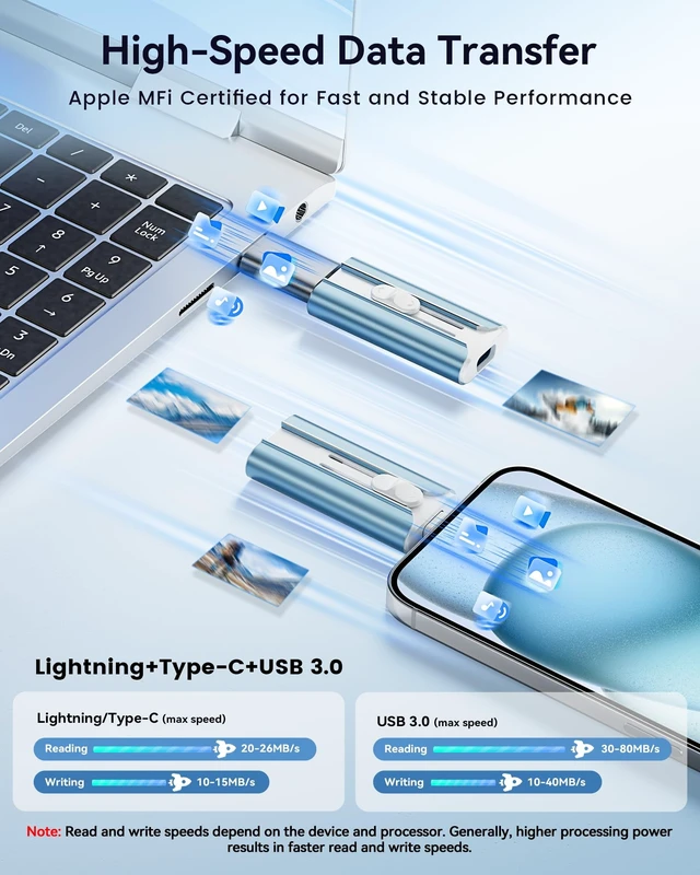 Alt view image 3 of 5 - MFi Certified Flash Drive 512GB for iPhone Thumb Drive USB Memory Stick