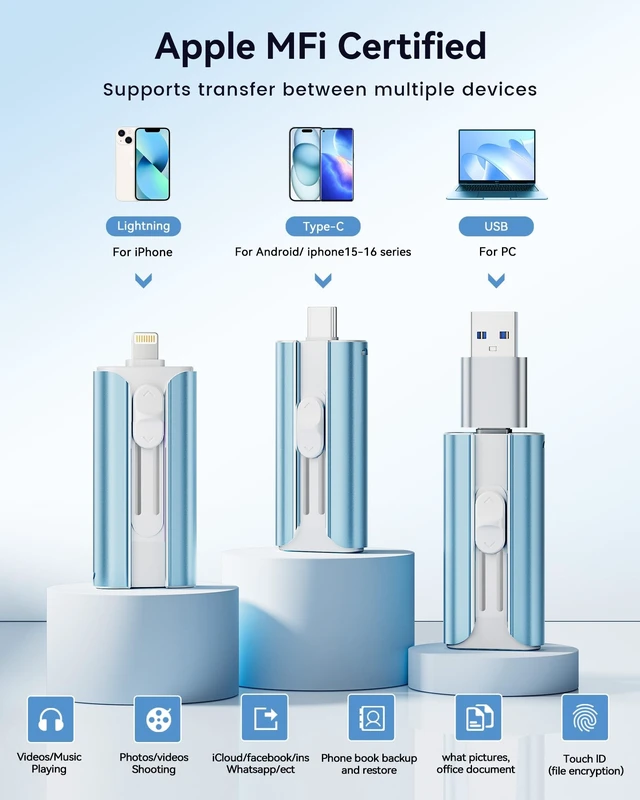 Alt view image 2 of 5 - MFi Certified Flash Drive 512GB for iPhone Thumb Drive USB Memory Stick