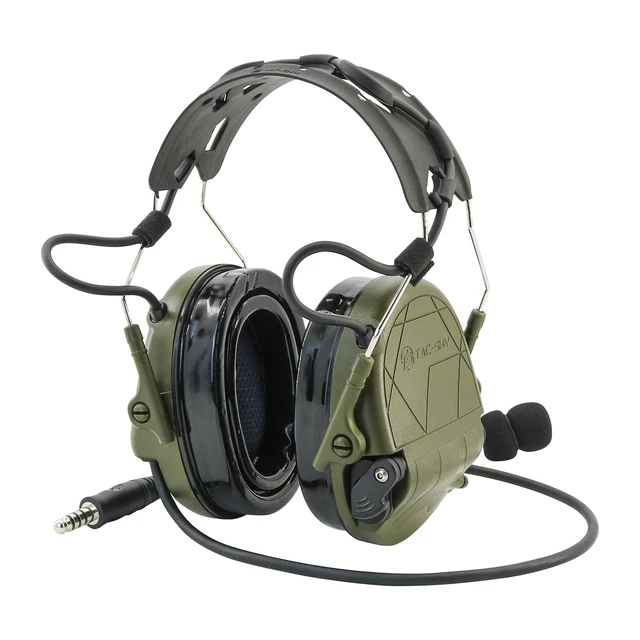 Alt view image 2 of 5 - TACGZGJSM TAC300 Tactical Headset, Noise Cancelling Sound Amplification Hearing Protection with Detachable Headband & 2Pin PTT for Airsoft Sports (Army Green)