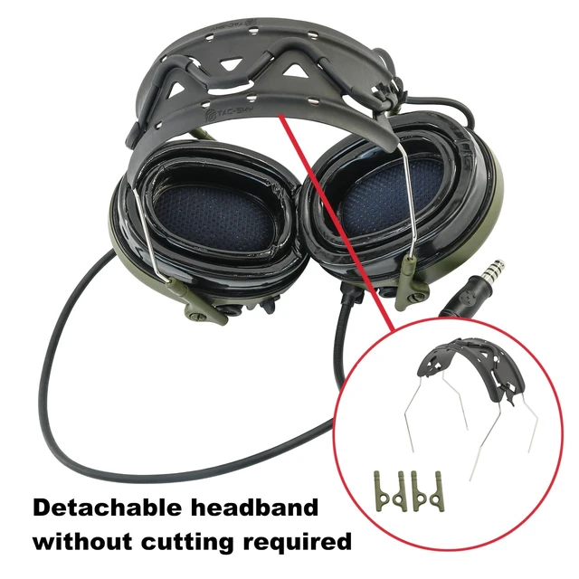 Alt view image 4 of 5 - TACGZGJSM TAC300 Tactical Headset, Noise Cancelling Sound Amplification Hearing Protection with Detachable Headband & 2Pin PTT for Airsoft Sports (Army Green)