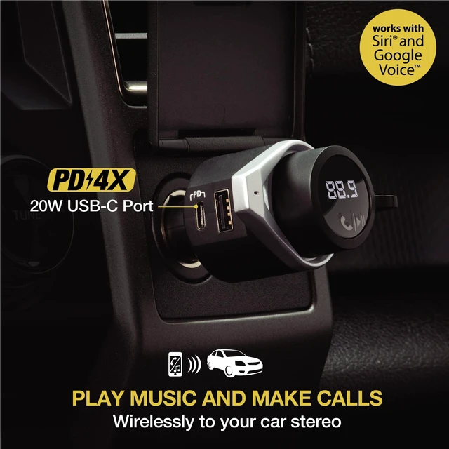 Alt view image 3 of 4 - Scosche BTFMPD3SR FM Bluetooth Radio Transmitter for Car, Hands-Free Kit with Dual USB Charging Ports, 12W USB-A + 20W Fast Type-C Car Charger, Wireless Adapter for Calls, Siri and Google Assis