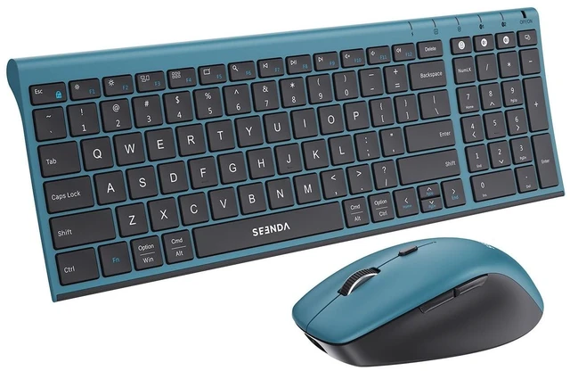 Main image of seenda COE401 Wireless Keyboard and Mouse Combo, 3-Device, Black Blue