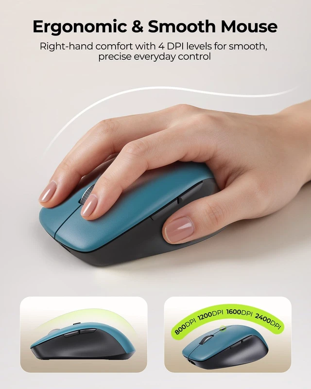 Alt view image 3 of 5 - seenda COE401 Wireless Keyboard and Mouse Combo, 3-Device, Black Blue