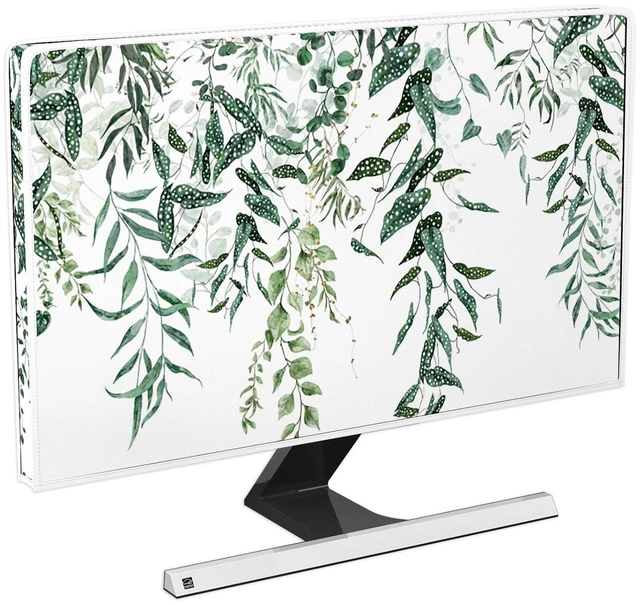 Main image of Baocicco Green Botanical Waterproof Screen TV Cover 55 Inch Watercolor Leaves Spring Summer Plants Design TV Display Screen Covers Antistatic Water Resistant Television CoverGreen and White