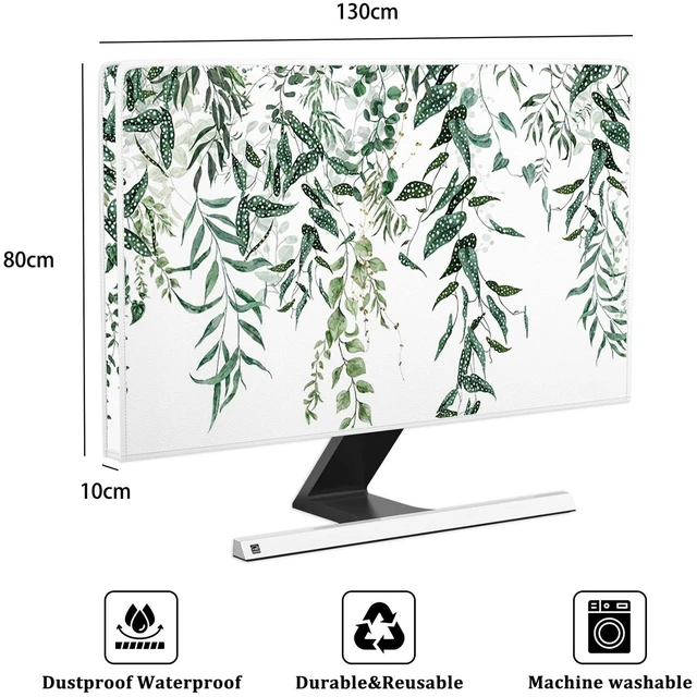 Alt view image 2 of 5 - Baocicco Green Botanical Waterproof Screen TV Cover 55 Inch Watercolor Leaves Spring Summer Plants Design TV Display Screen Covers Antistatic Water Resistant Television CoverGreen and White