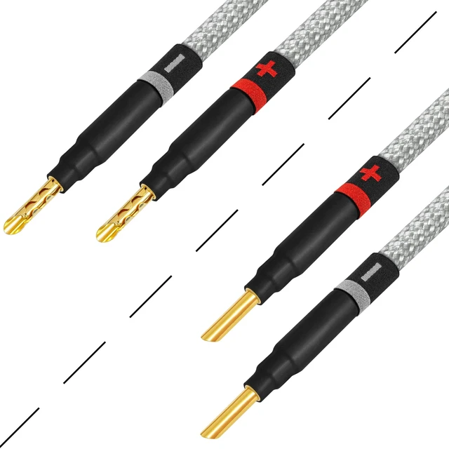 Alt view image 4 of 5 - WORLDS BEST CABLES 12 Foot Ultimate - 12 AWG - Ultra-Pure OFC - Premium Audiophile HiFi Speaker Cable Pair with Eminence Gold Banana Plugs & Silver Tweed Jacket
