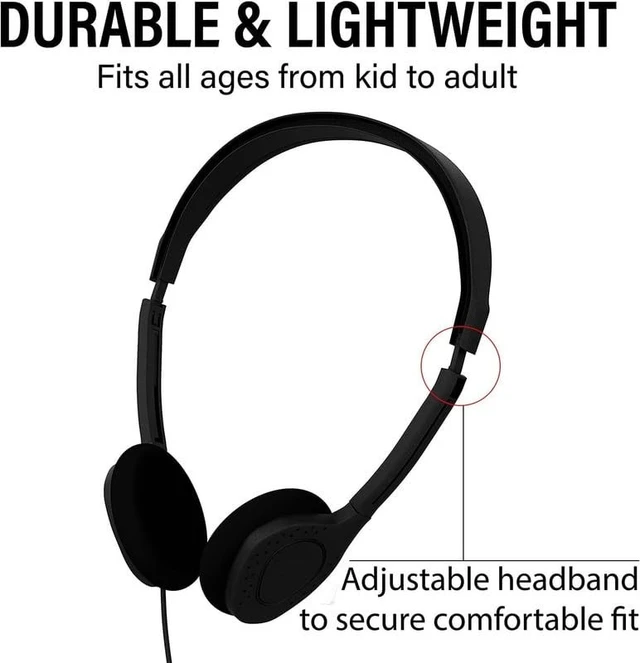 Alt view image 2 of 5 - Maeline Bulk Classroom Headphones with Microphone 20 Pack Multicolor Wired On-Ear Headsets, Adjustable 3.5mm Plug, Individually Wrapped for Schools, Libraries & Labs