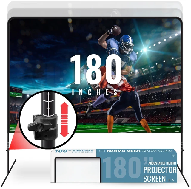 Main image of Adjustable Height Projector Screen - 180 Inch Indoor & Outdoor Projector Screen with Carry Bag for Office and Home Theater Portable Projection Screen