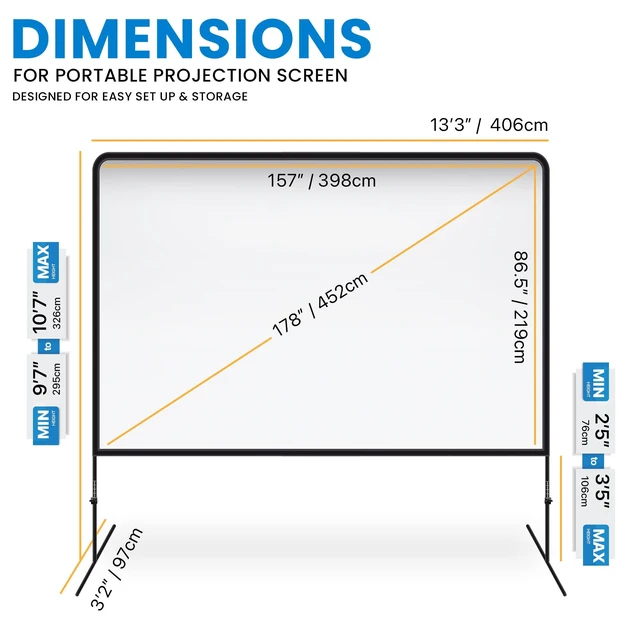 Alt view image 2 of 5 - Adjustable Height Projector Screen - 180 Inch Indoor & Outdoor Projector Screen with Carry Bag for Office and Home Theater Portable Projection Screen