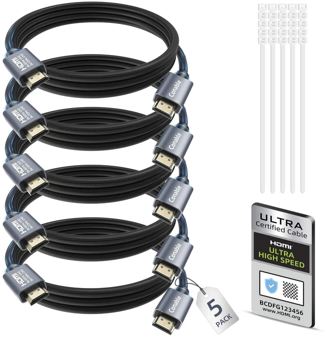 Main image of 5-Pack 8K HDMI 2.1 Cable 3.3FT/1M, Certified Ultra High Speed, Braided