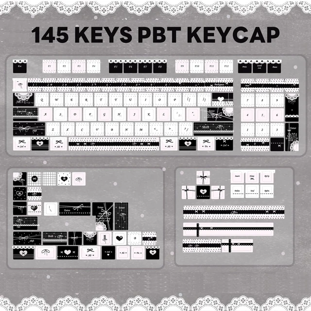 Alt view image 2 of 5 - TIMSEKER Cute Black and Pink PBT Keycap Set for Mechanical Keyboard