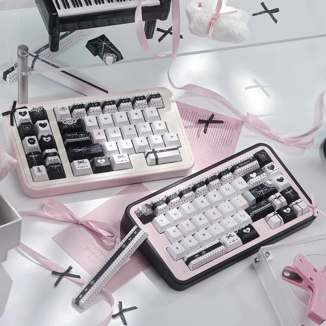 Alt view image 3 of 5 - TIMSEKER Cute Black and Pink PBT Keycap Set for Mechanical Keyboard