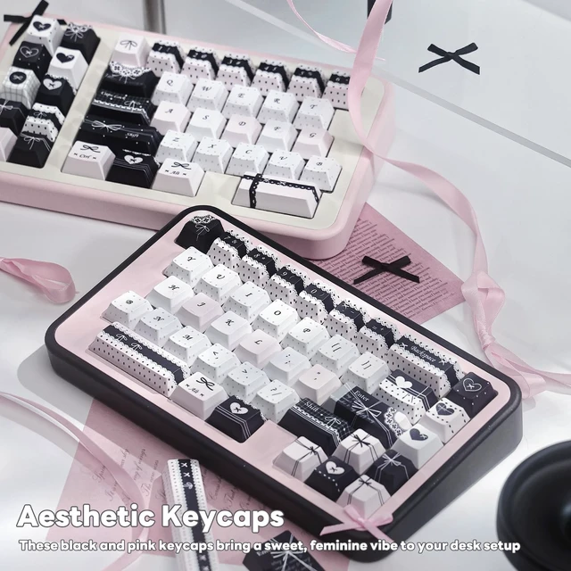 Alt view image 4 of 5 - TIMSEKER Cute Black and Pink PBT Keycap Set for Mechanical Keyboard