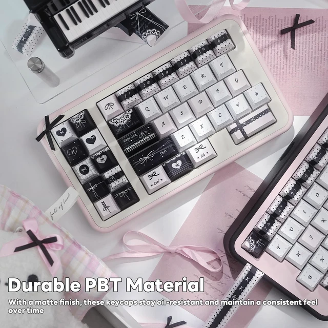 Alt view image 5 of 5 - TIMSEKER Cute Black and Pink PBT Keycap Set for Mechanical Keyboard