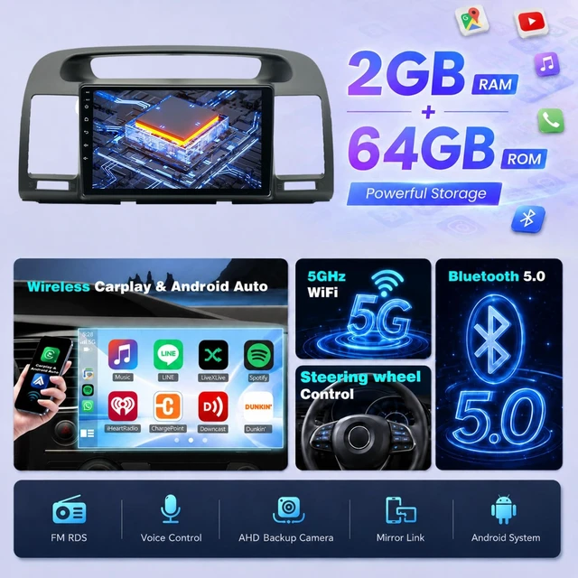 Alt view image 3 of 5 - Upgrcaru 64G Android Car Radio Stereo for Toyota Camry 2000-2006
