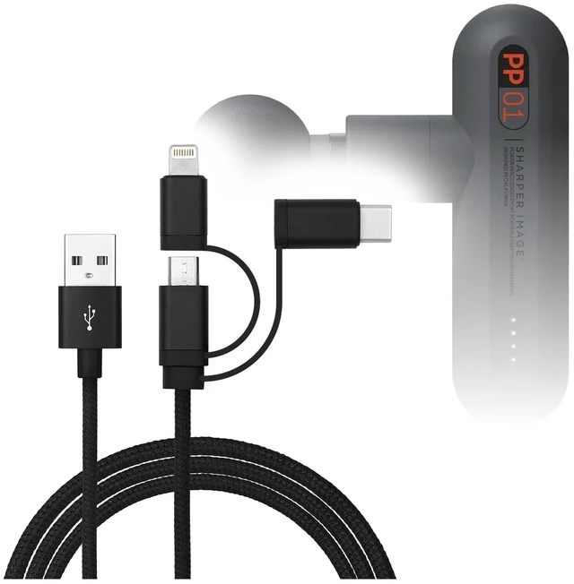 Main image of BoxWave Cable Compatible with Sharper Image Power Percussion Massager Model 1017981 - AllCharge 3-in-1 Cable - Jet Black