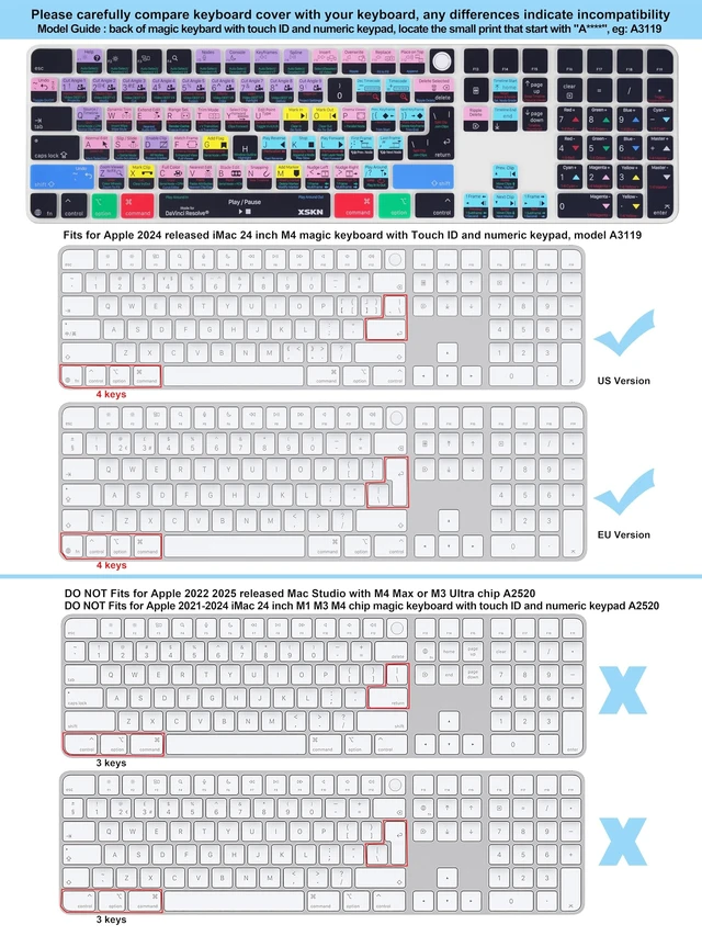 Alt view image 5 of 5 - XSKN Davinci Resolve Shortcut Keyboard Cover for iMac M4 Magic Keyboard with Touch ID and Numeric Keypad A3119