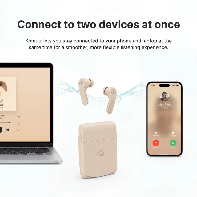 Alt view image 4 of 5 - KOMUTR Magnetic Wireless Earbuds, Sticks to MagSafe iPhone, Warm Cream