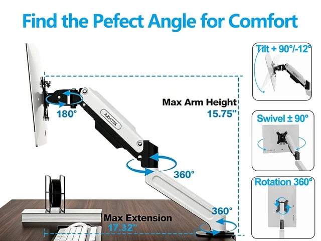Alt view image 4 of 5 - Arvitek Single Monitor Mount for 13-32" Screens, 20lbs (Max), White