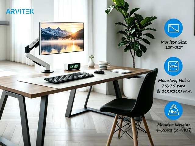 Alt view image 2 of 5 - Arvitek Single Monitor Mount for 13-32" Screens, 20lbs (Max), White