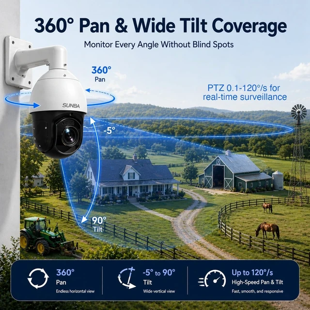 Alt view image 4 of 5 - SUNBA 4K PoE+ Auto Tracking PTZ IP Camera Outdoor, 36X Optical Zoom High Speed Security Dome, 2-Way Audio & Bulit-in TF Card Slot, Deep A I& Long Range Infrared Night Vision up to 1500ft