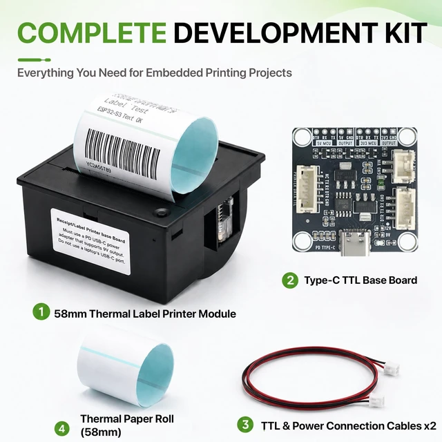 Alt view image 2 of 5 - LONELY BINARY 58mm Thermal Label Printer Module Kit, ESP32-S3 TTL Base