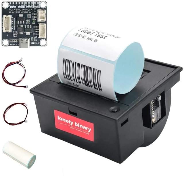 Main image of LONELY BINARY 58mm Thermal Label Printer Module Kit, ESP32-S3 TTL Base