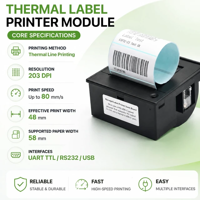 Alt view image 4 of 5 - LONELY BINARY 58mm Thermal Label Printer Module Kit, ESP32-S3 TTL Base