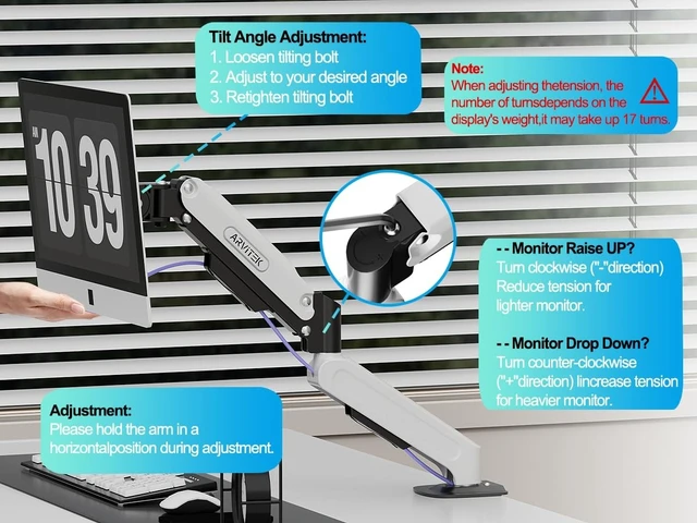 Alt view image 5 of 5 - Arvitek Single Monitor Mount for 13-32" Screens, 20lbs (Max), White