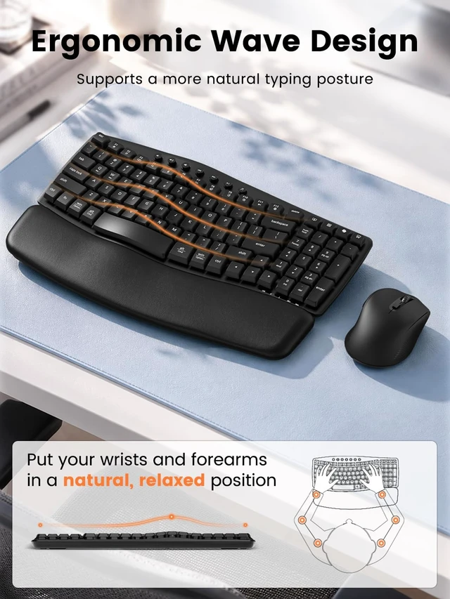 Alt view image 3 of 5 - Wireless Keyboard and Mouse Combo, Compact Ergonomic Wave Key, SABLUTE MA61