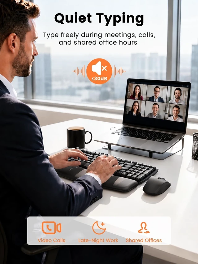 Alt view image 4 of 5 - Wireless Keyboard and Mouse Combo, Compact Ergonomic Wave Key, SABLUTE MA61
