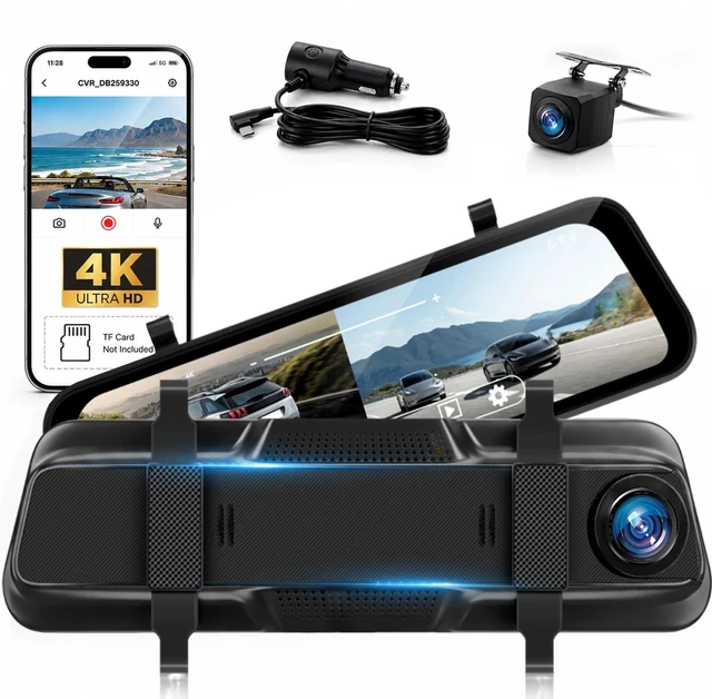 Main image of 4K Mirror Dash Cam, Volxcereo 9.66 Rear View Mirror Camera with WiFi & APP
