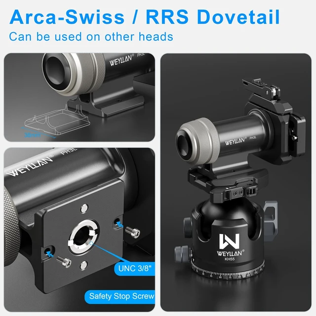 Alt view image 5 of 5 - WEYLLAN PH3L MonoGimbal Head with Lever Release for Tripod Monopod, CNC All Metal Side Saddle Gimbal Tilt Head with Arca Swiss QR Plate, Compatible with Camera, Telephoto Lenses, Max Load 22lbs/10kg