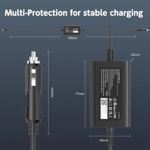 Alt view image 4 of 5 - ROLADA 100W USB C Car Charger for MacBook Pro Air Dell XPS Latitude, 20V