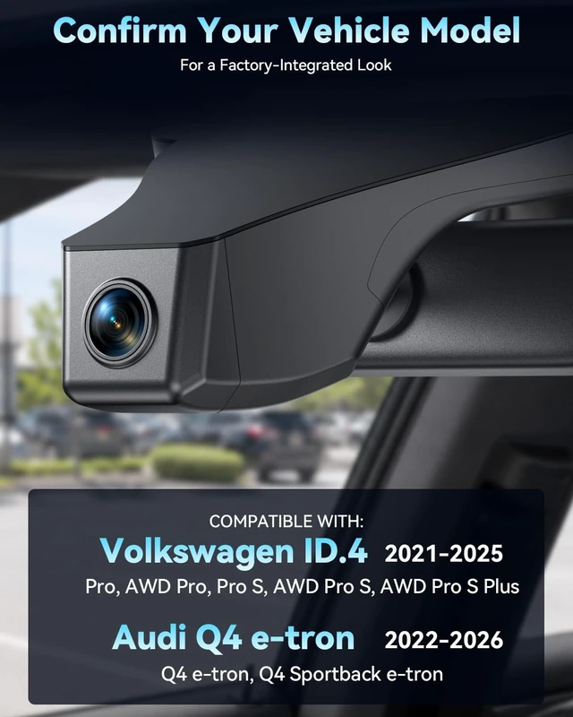 Alt view image 2 of 5 - OVAMAN OEM-Fit 4K Dual Dash Cam for ID.4 2021-25/Q4 e-tron 2022-2026, 128GB