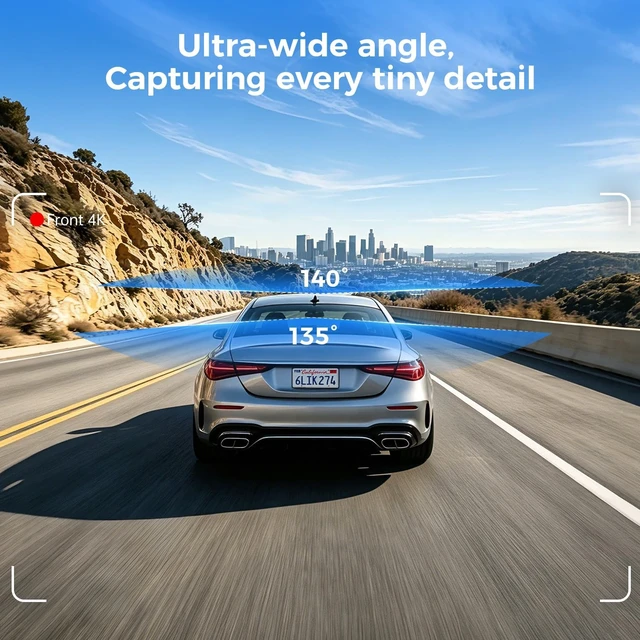 Alt view image 5 of 5 - 4K+4K FrontRear Dash Cam, 3.6" IPS Touch Screen, Sony STARVIS Image Sensor, Builtin WiFi, APP Control Supported, GSensor, Night Vision, Loop Recording, 24H Parking Mode, 64GB Card Included