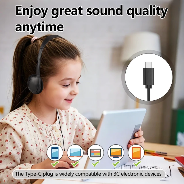 Alt view image 2 of 5 - ZXQZYM 20 Pack USB C Kids Headphones Bulk for Classroom School,Wired On Ear