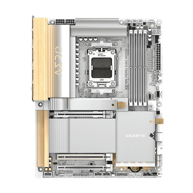 Alt view image 5 of 5 - GIGABYTE X870E AERO X3D Wood AMD AM5, ATX, Supports AMD Ryzen 9000/8000/7000 Series Processors, DDR5, 16+2+2 Total Power Phase, 4X M.2, PCIe 5.0, USB4 Type-C, WIFI7, Dual 5 GbE LAN, 5 Year