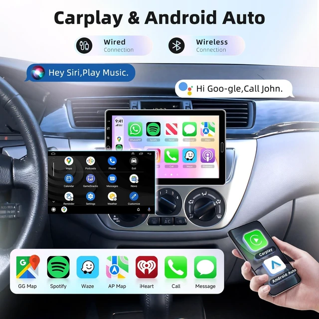 Alt view image 2 of 5 - MAHVEC 10.1'' Single Din Car Stereo with Wire/Wireless CarPlay Android Auto