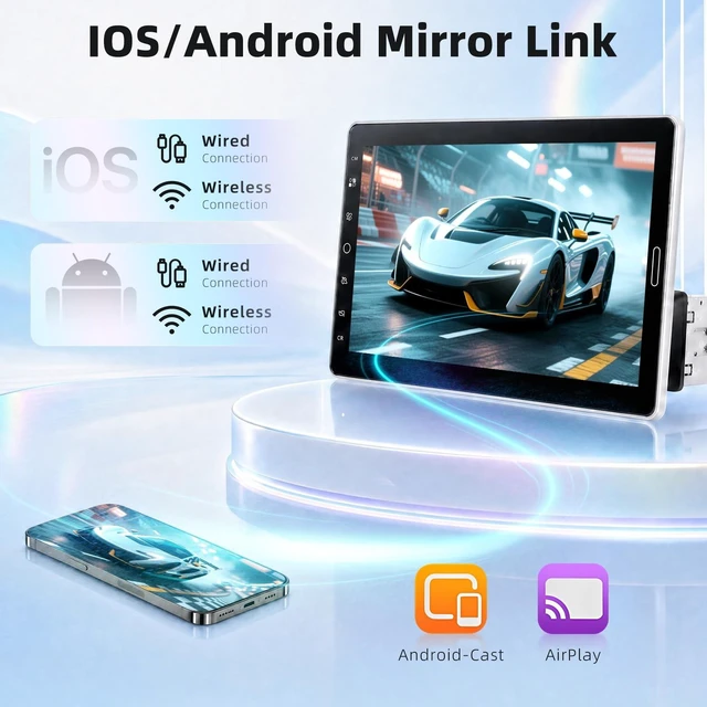 Alt view image 5 of 5 - MAHVEC 10.1'' Single Din Car Stereo with Wire/Wireless CarPlay Android Auto