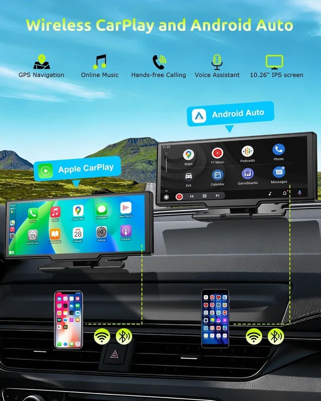 Alt view image 2 of 5 - ESSGOO Wireless Carplay Screen for Car 10.26" Android Auto with 4K Dash Cam