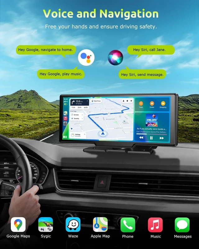 Alt view image 3 of 5 - ESSGOO Wireless Carplay Screen for Car 10.26" Android Auto with 4K Dash Cam
