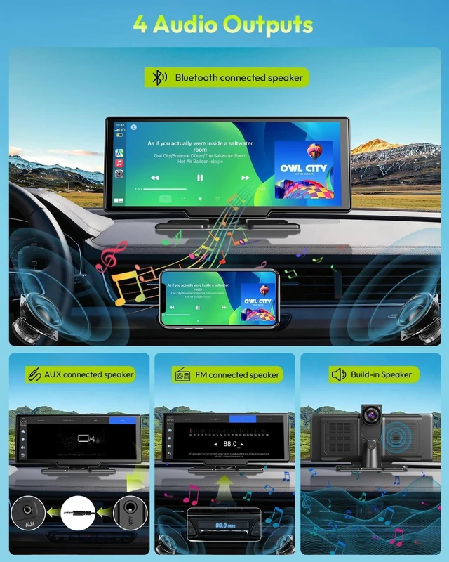 Alt view image 5 of 5 - ESSGOO Wireless Carplay Screen for Car 10.26" Android Auto with 4K Dash Cam