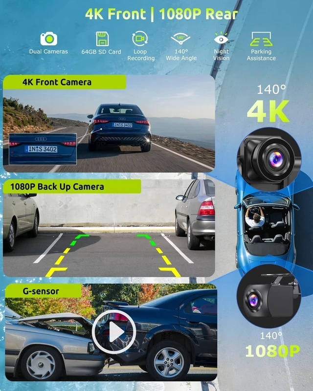 Alt view image 4 of 5 - ESSGOO Wireless Carplay Screen for Car 10.26" Android Auto with 4K Dash Cam