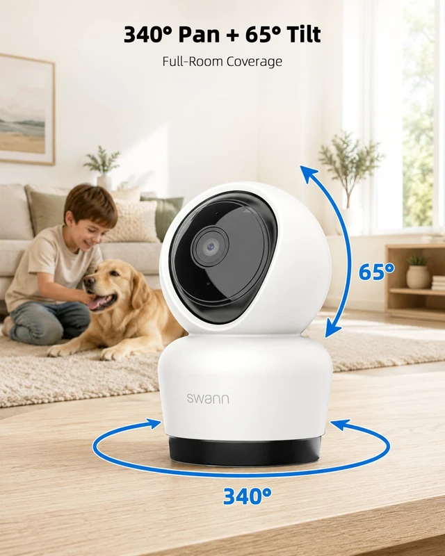 Alt view image 2 of 5 - Swann 3K Indoor Pan Tilt WiFi Security Camera, 5MP Baby Pet Home PT Camera