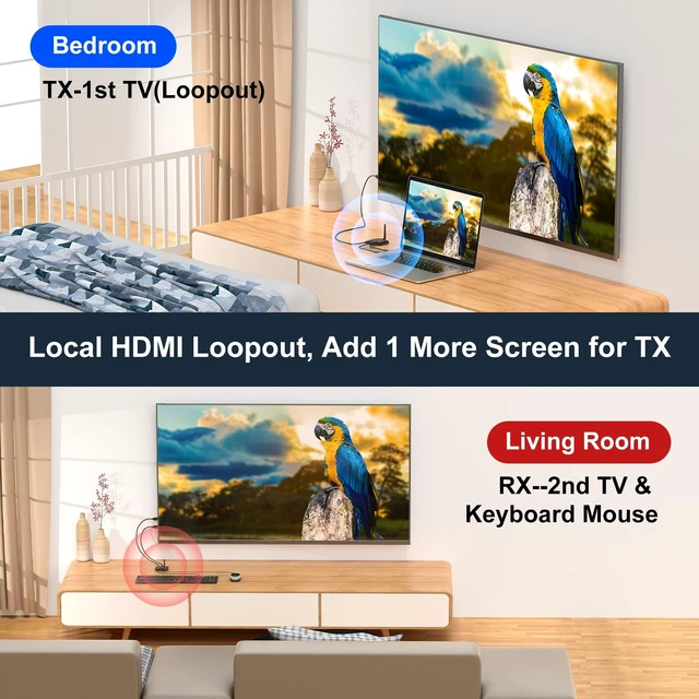 Alt view image 3 of 5 - 200M/650Ft Wireless HDMI KVM Transmitter and Receiver Kit 1080P@60Hz HDMI & USB Wireless Video & Audio & Keyboard Mouse Extender PC to TV Sender and Receiver with Local Loop-Out
