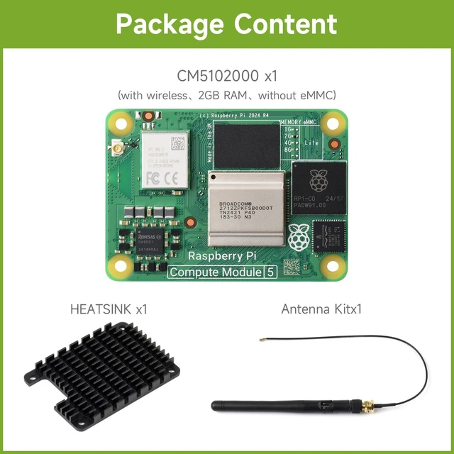 Alt view image 2 of 5 - Waveshare CM5 Pi Compute Module 5Comes with an Official Raspberry Pi CM5102000 (with Wireless, 2GB RAM, 0GB (Lite) eMMC Flash), an Antenna Kit and a HEATSINK (3 Items)