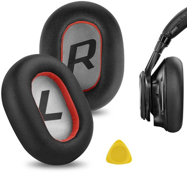 Main image of Geekria QuickFit Replacement Ear Pads for Plantronics BackBeat PRO 2/PRO 2 Special Edition, Voyager 8200 UC Headphones Ear Cushions (Black/Red)